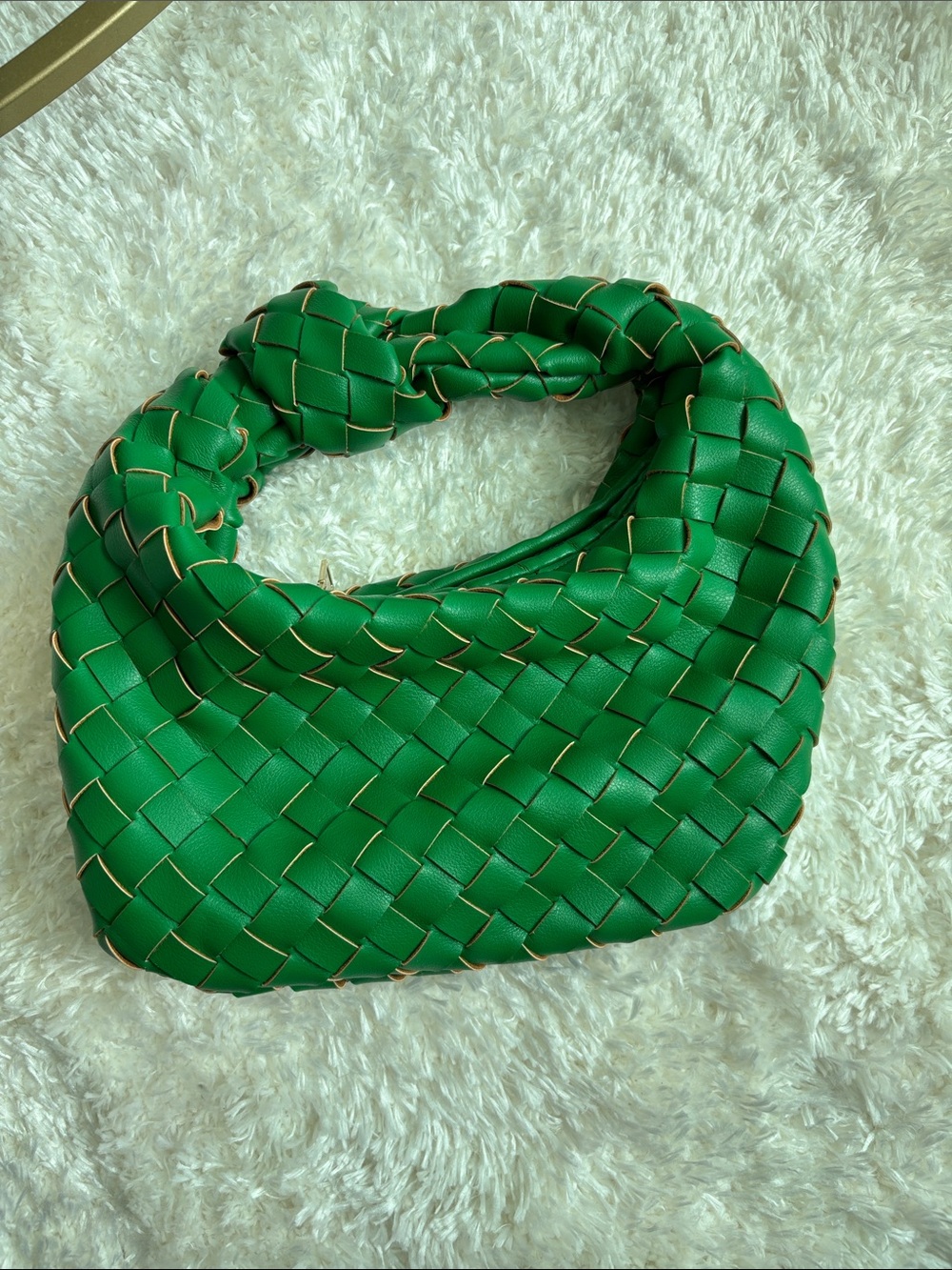 Vici Green Woven Knot-Handle Shoulder Bag